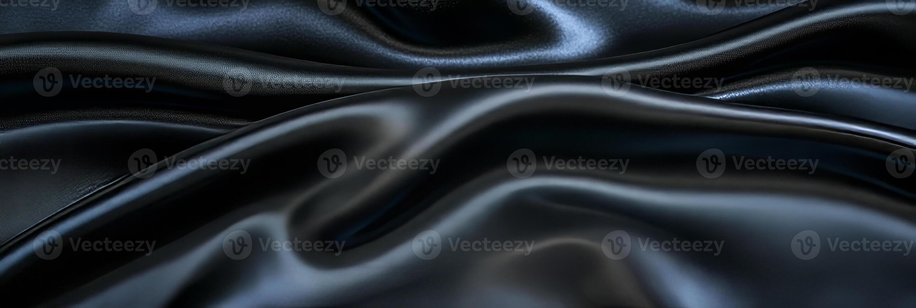 Black Satin Silk Fabric Texture Background, Elegant and Luxurious Material Flows in Waves, 3D Render photo