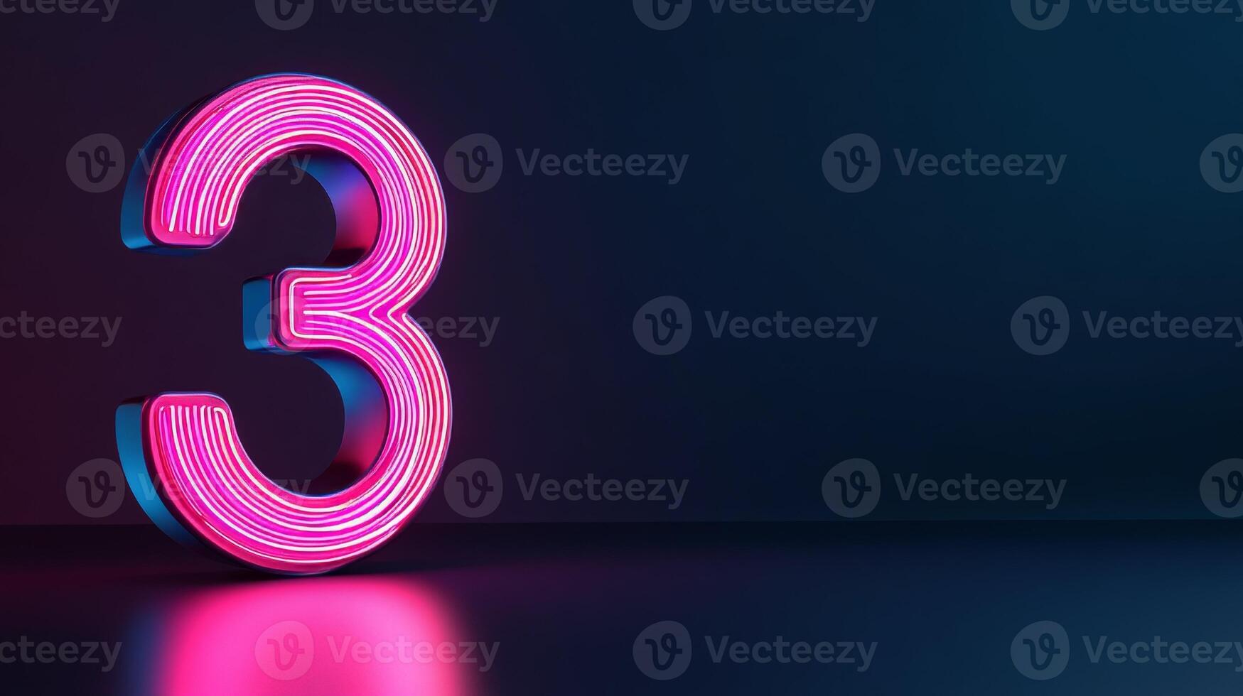 Number 3, Pink and Blue Neon Light Sign, Three-Dimensional Rendering on Dark Background. photo