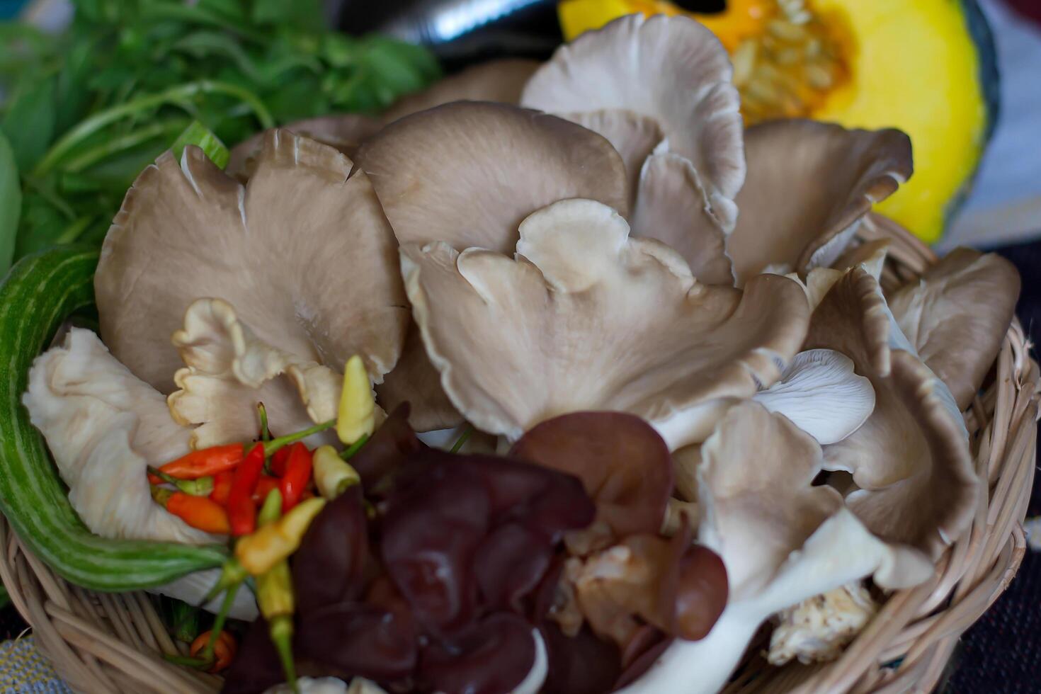 Cooking ingredients vegetables and oyster mushrooms photo