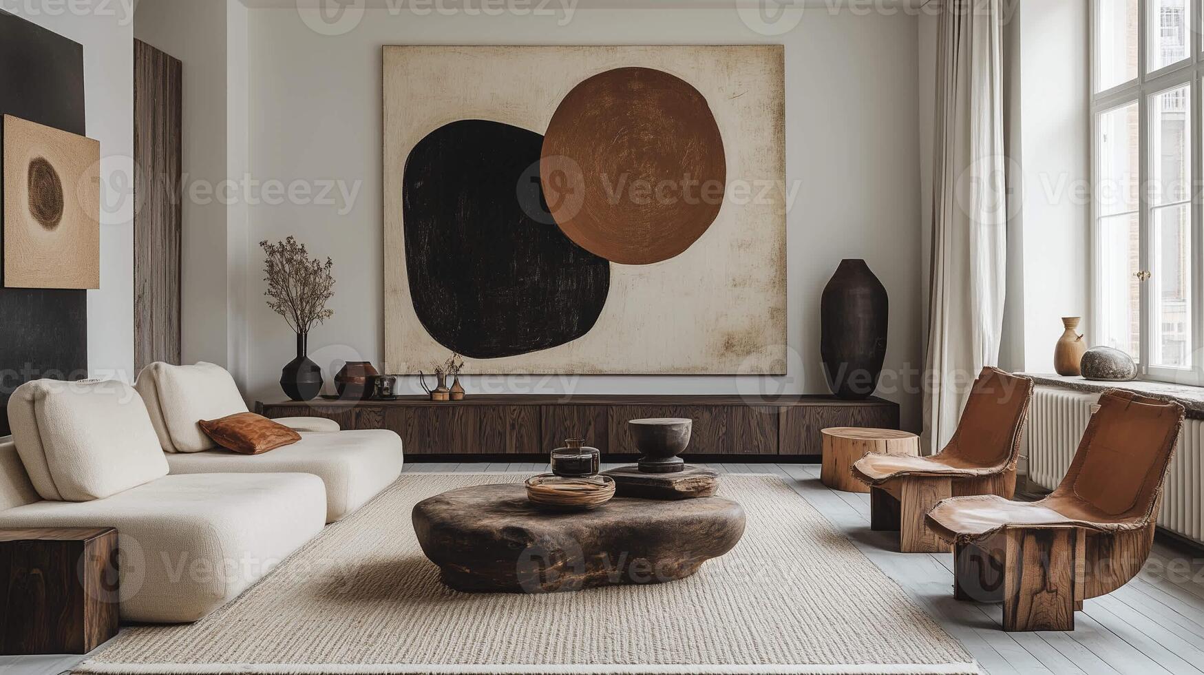 Interior with abstract art in neutral tones, Scandinavian style photo