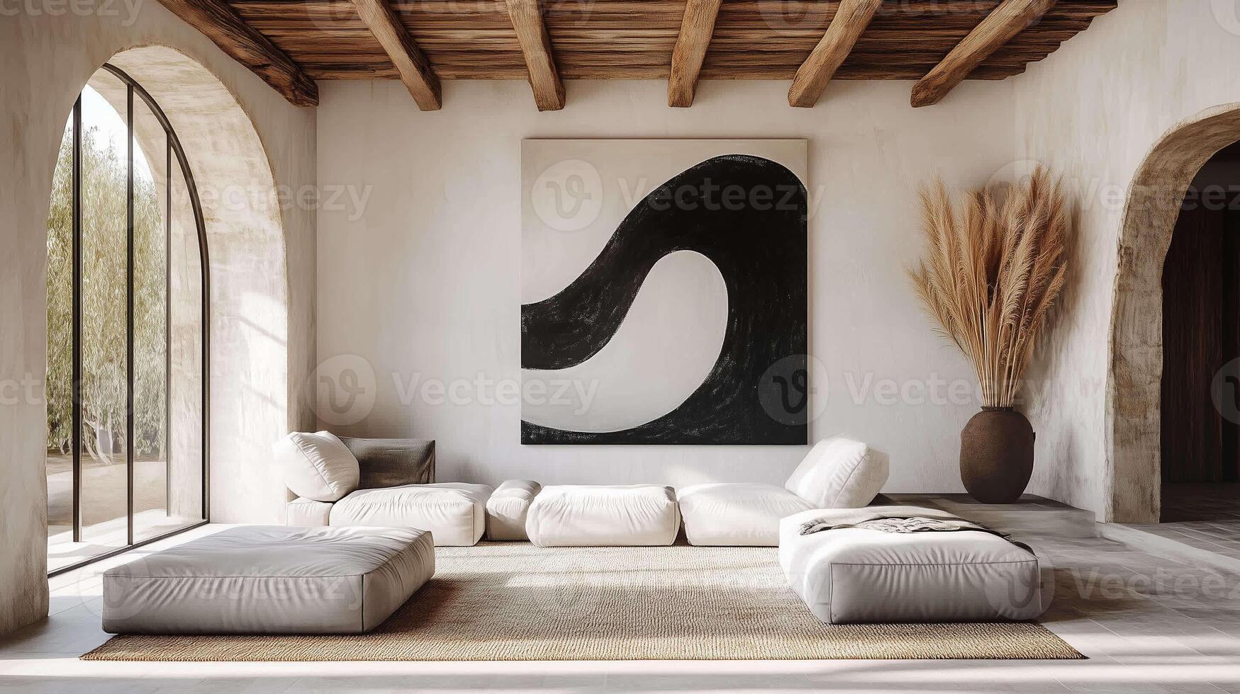 Vaulted ceiling with low seating, Scandinavian style photo