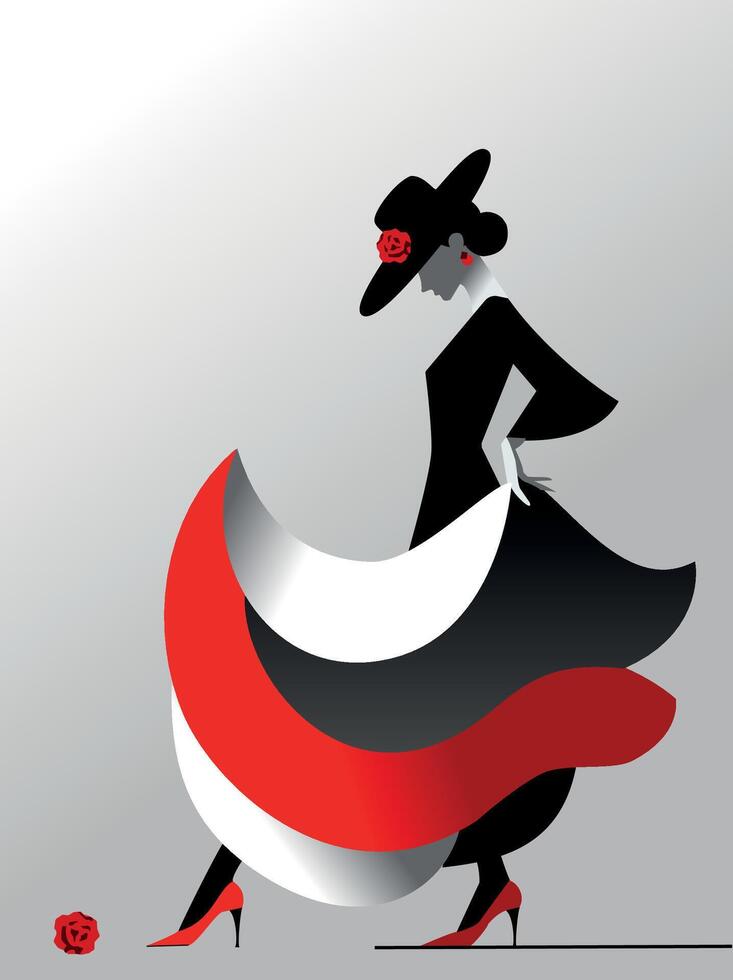 Isolated, flat, red and black flamenco dancer illustration. vector