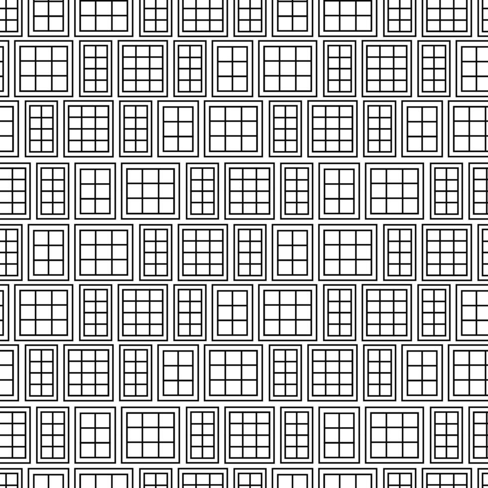 Geometrical seamless pattern of windows. Black white outline texture of wooden houses on white background vector