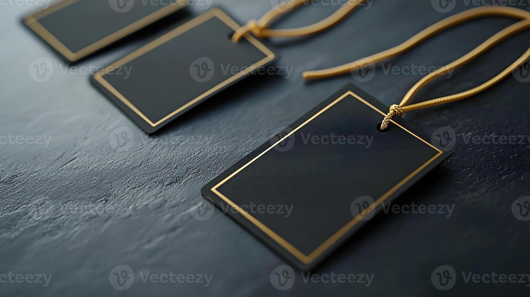 Holiday gift boxes tags mockup on dark background. Black Friday sales content and holiday shopping photo