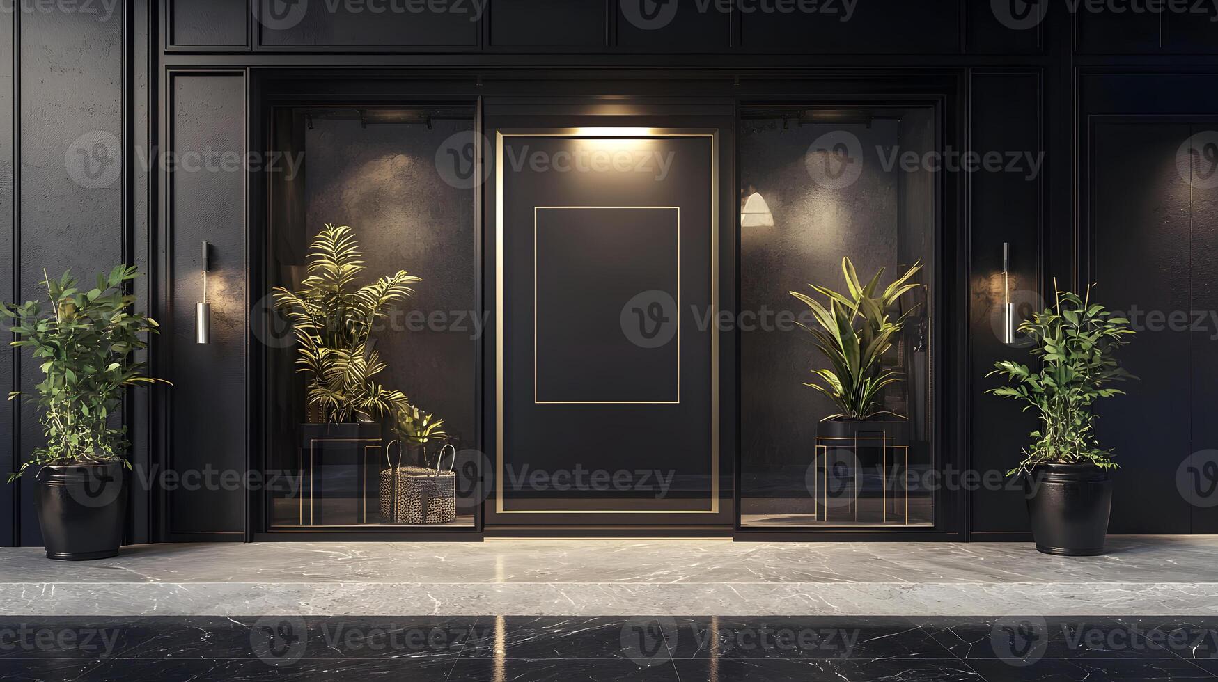 Modern minimalist wall in shopping mall with banner poster mockup for Black Friday and sales content photo