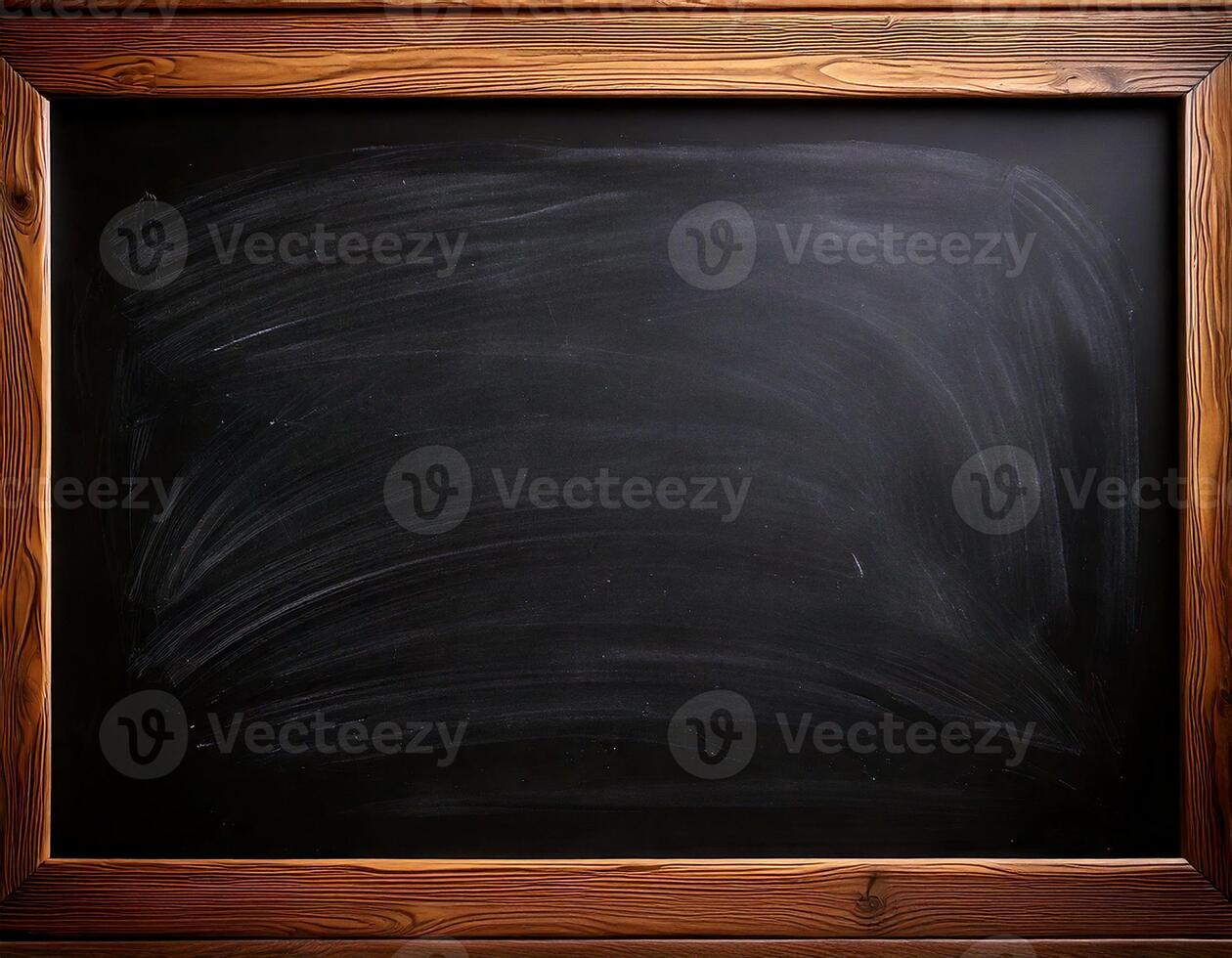 Blackboard background with wooden frame and empty space for text photo