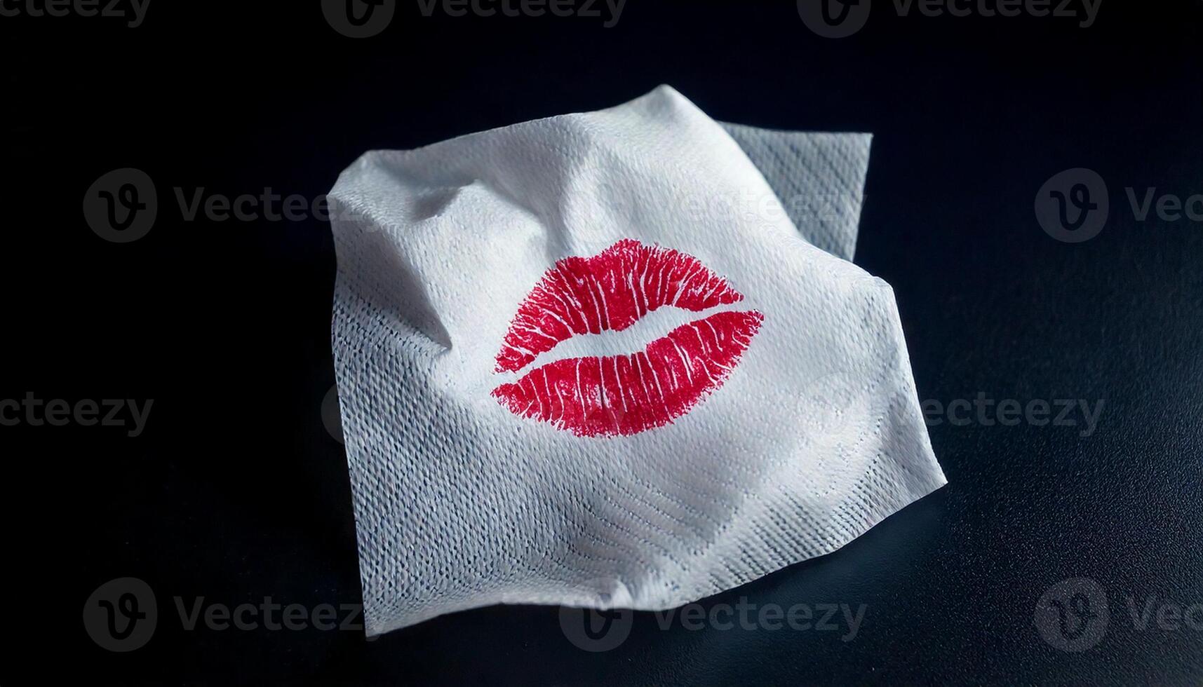 Kiss mark on a tissue paper against a dark background photo