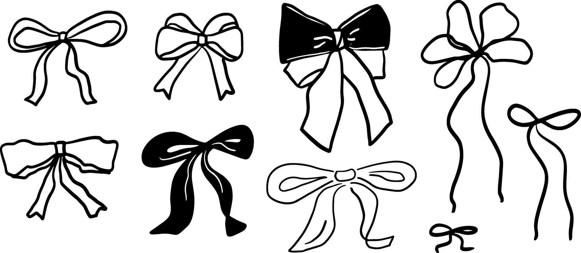 Ribbon and Bow Set Illustration - Cute Minimalist Doodle for Gift and Decoration Designs vector