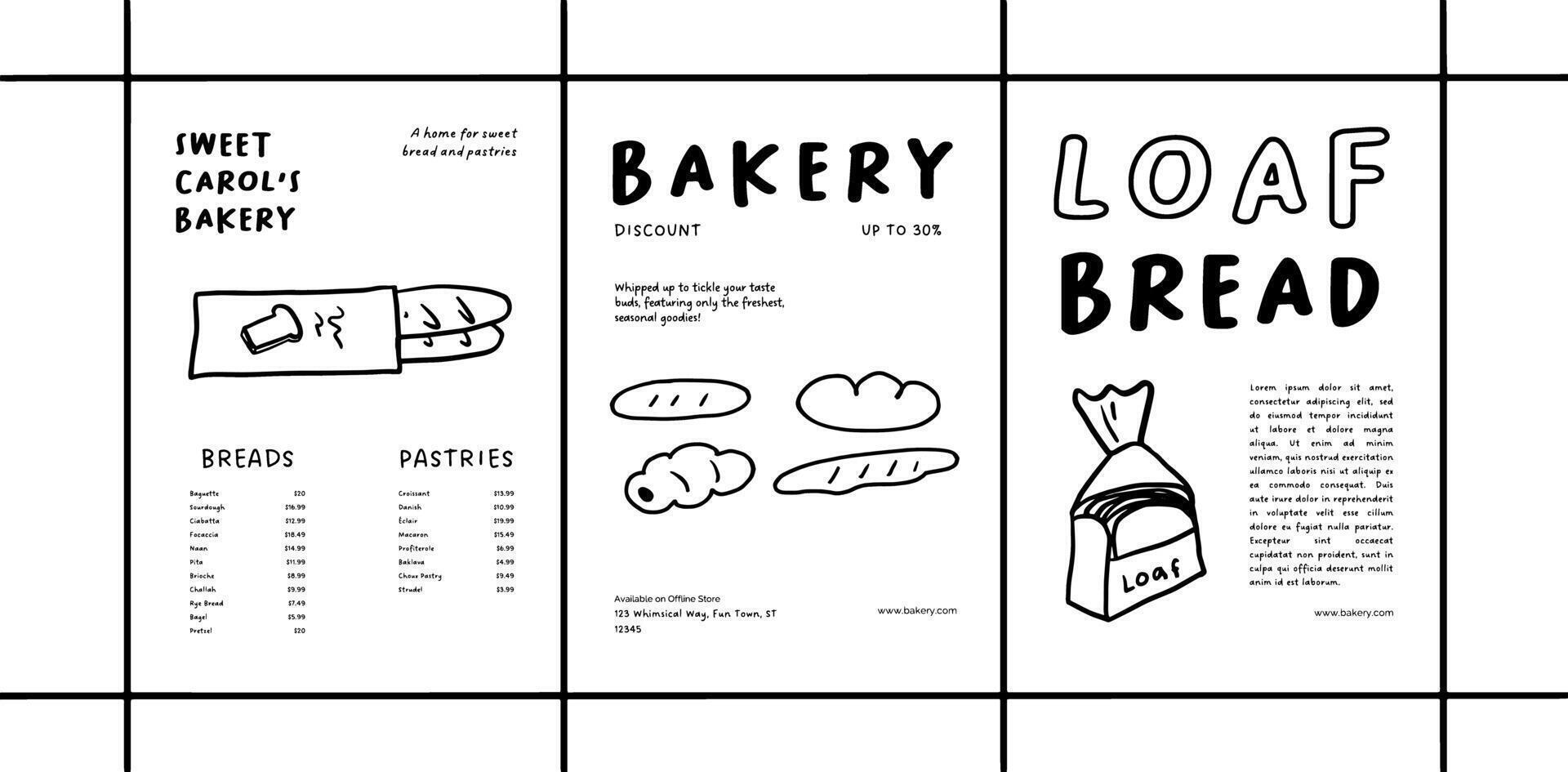 Hand-Drawn Bakery Art Poster with Bread and Pastries vector
