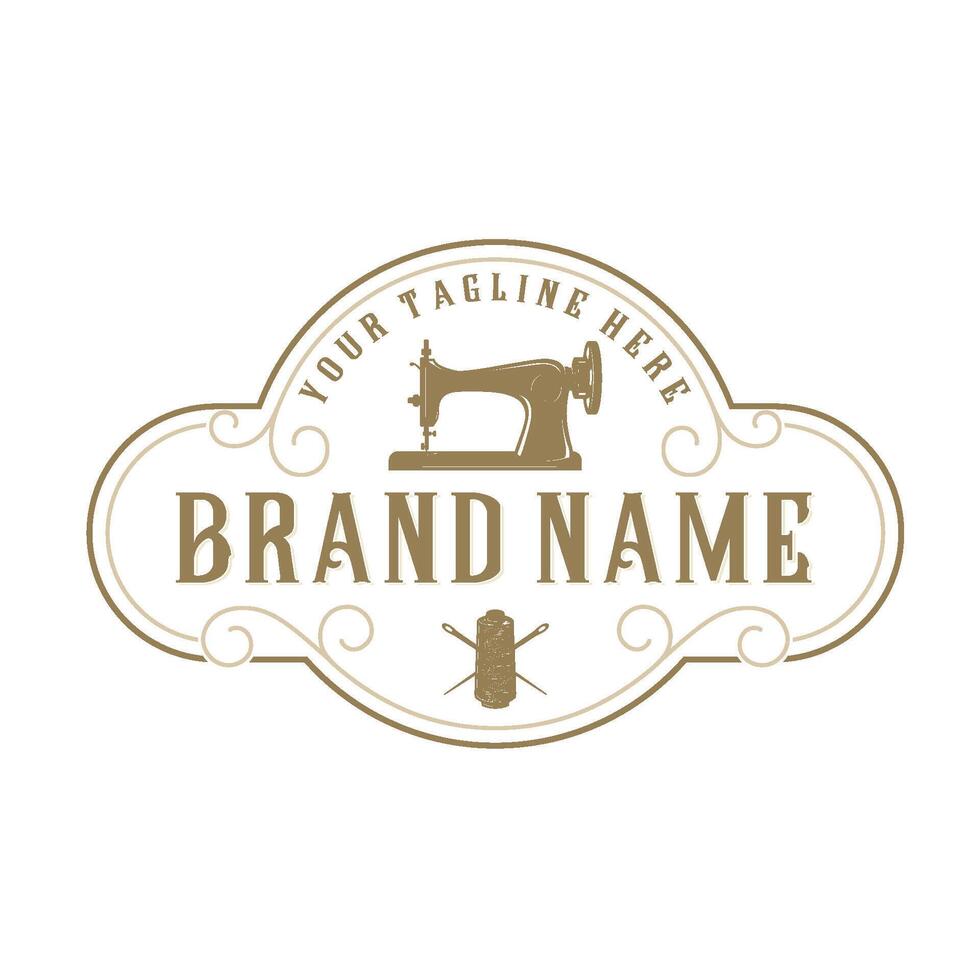 sewing logo design . old sewing machine concept emblem for tailor, sewing shop and clothes repair. vector