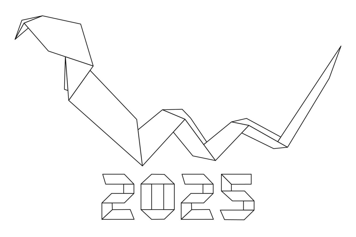 New Year snake symbol 2025 Chinese zodiac origami isolated on white background. Paper craft snake 2025. Snake carries the meanings of malevolence. Line art style vector