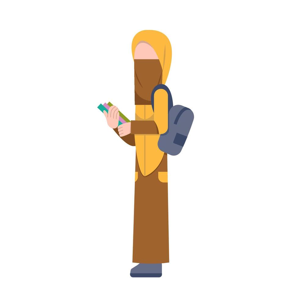 Niqab Student Holding Book vector