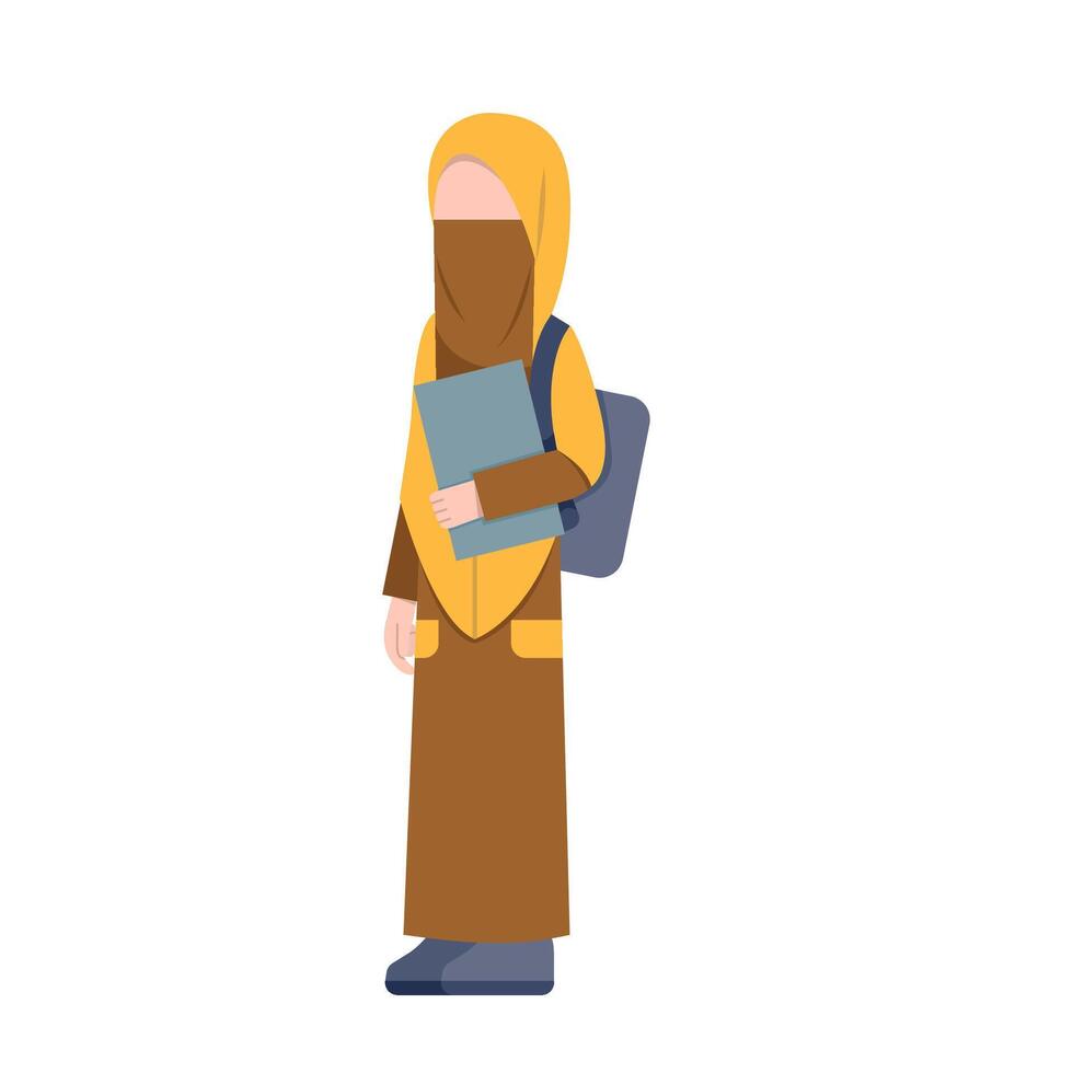 Niqab Student Holding Laptop vector