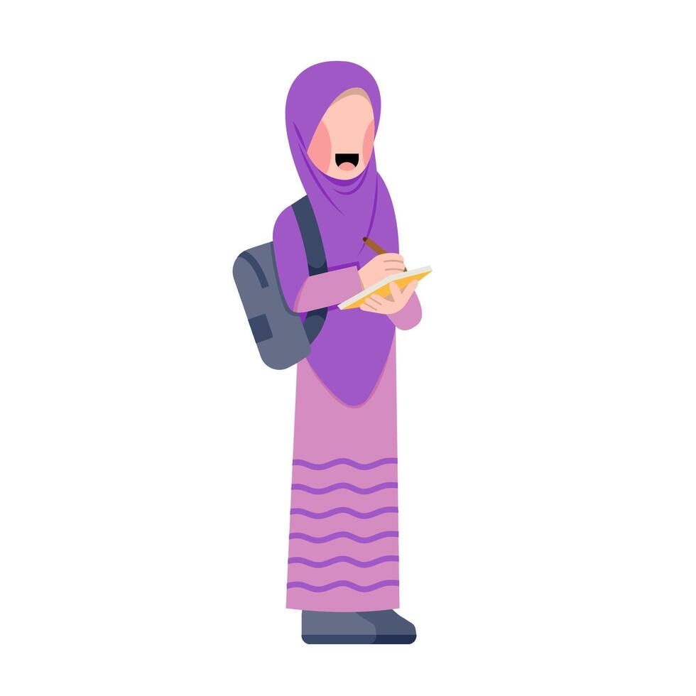 Hijab Student Writing While Standing vector
