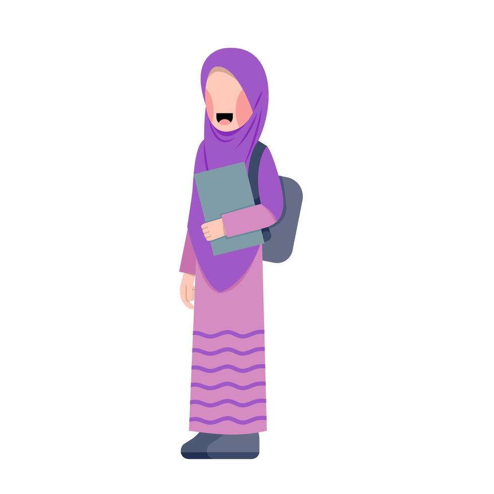Hijab Student Holding Laptop vector