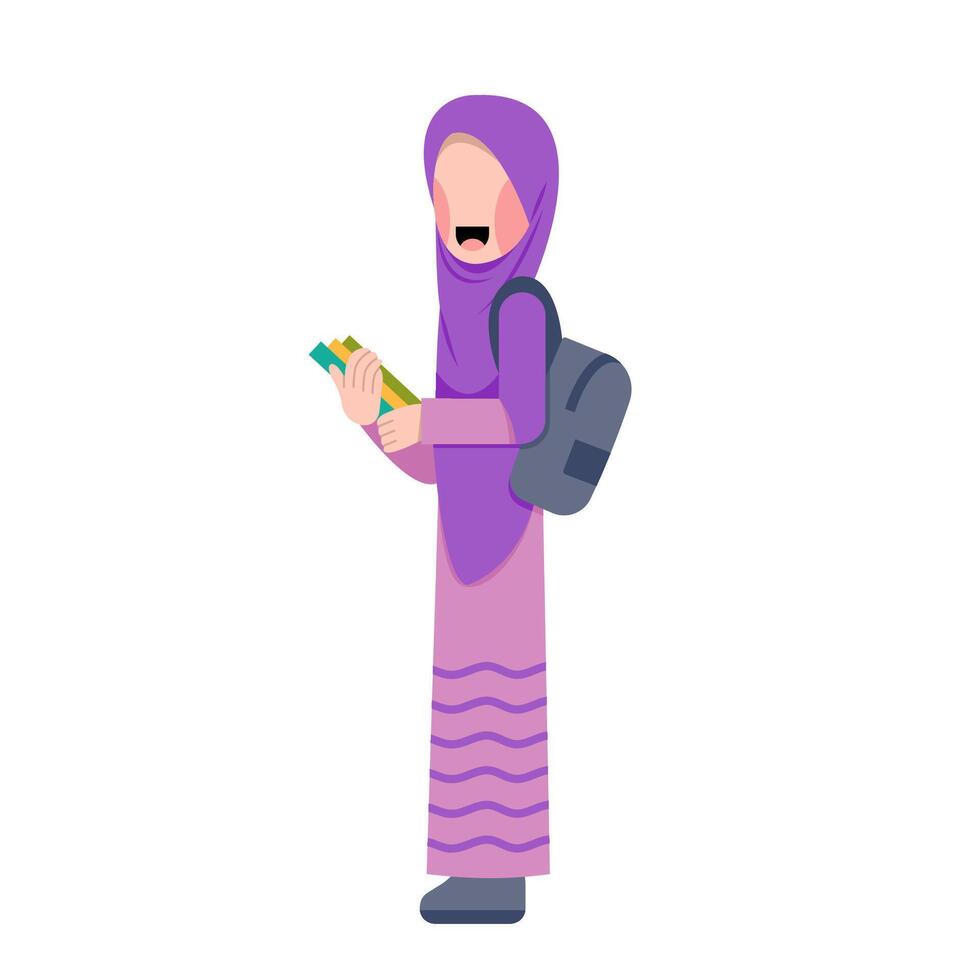Muslim Student Holding Books vector