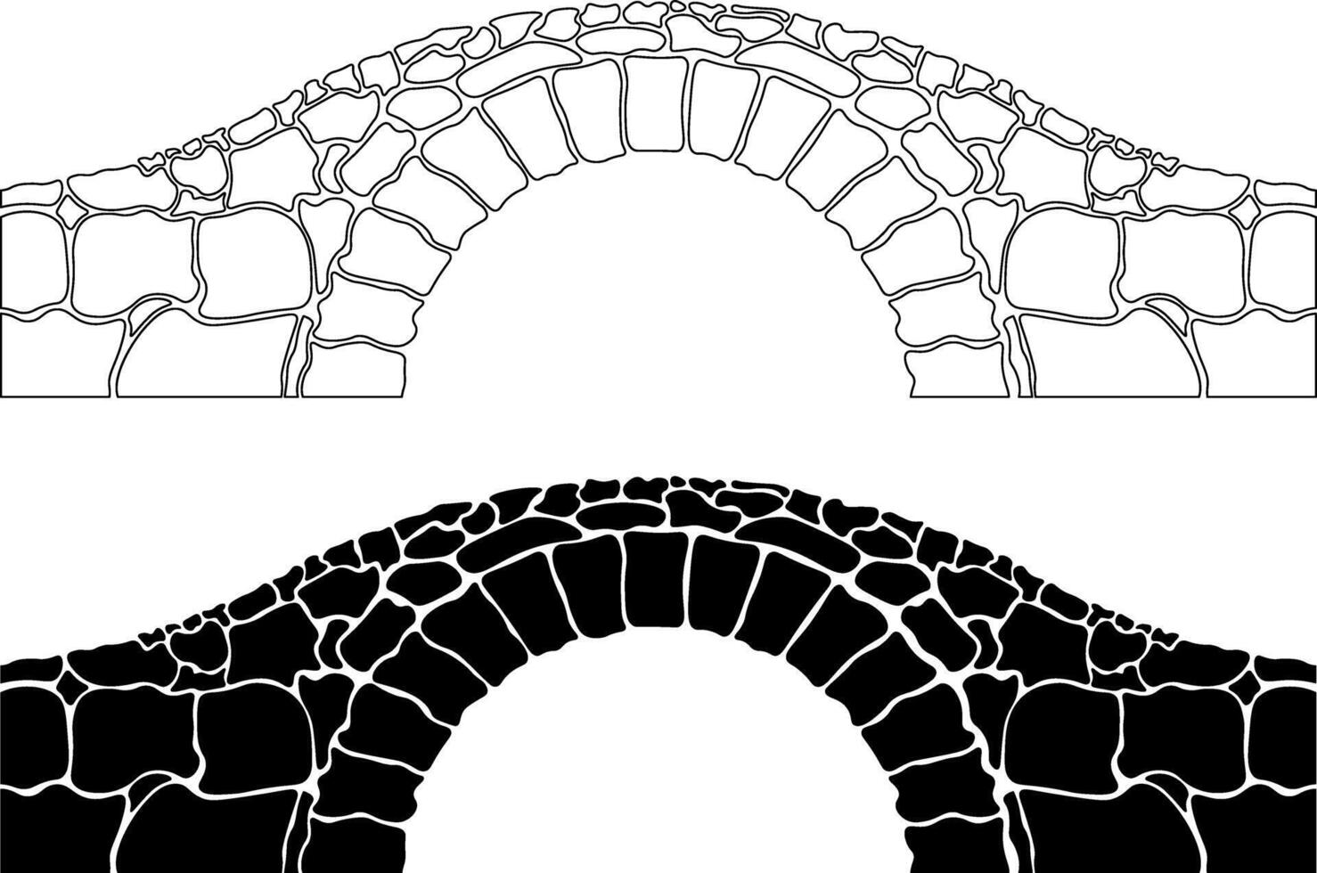side view stone arch bridge icon set vector