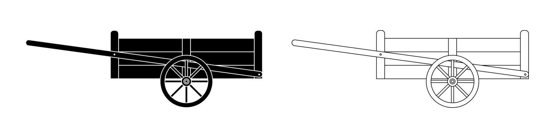 side view wooden wagon icon set vector