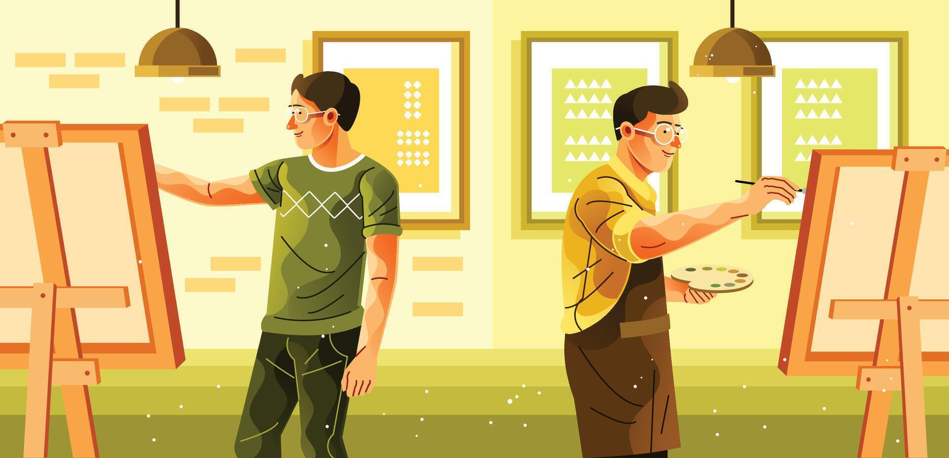 Students Take a Painting Class Illustration vector