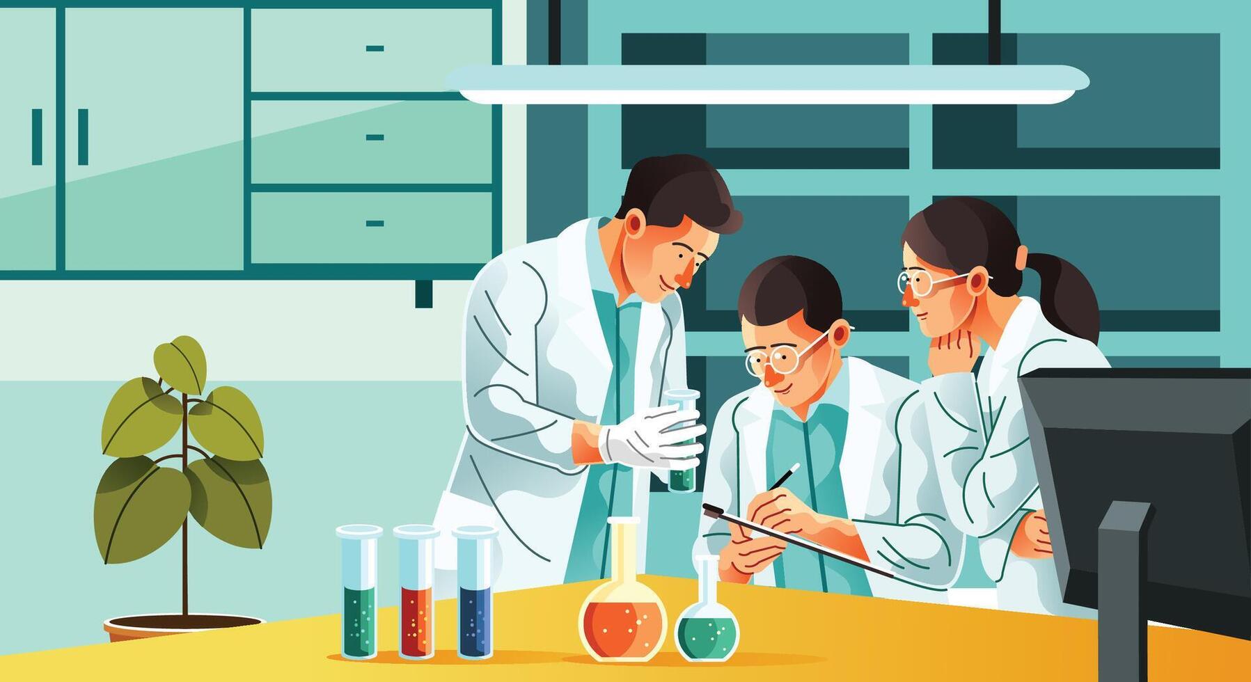 Students Carrying Out Experiments In Laboratory Illustration vector