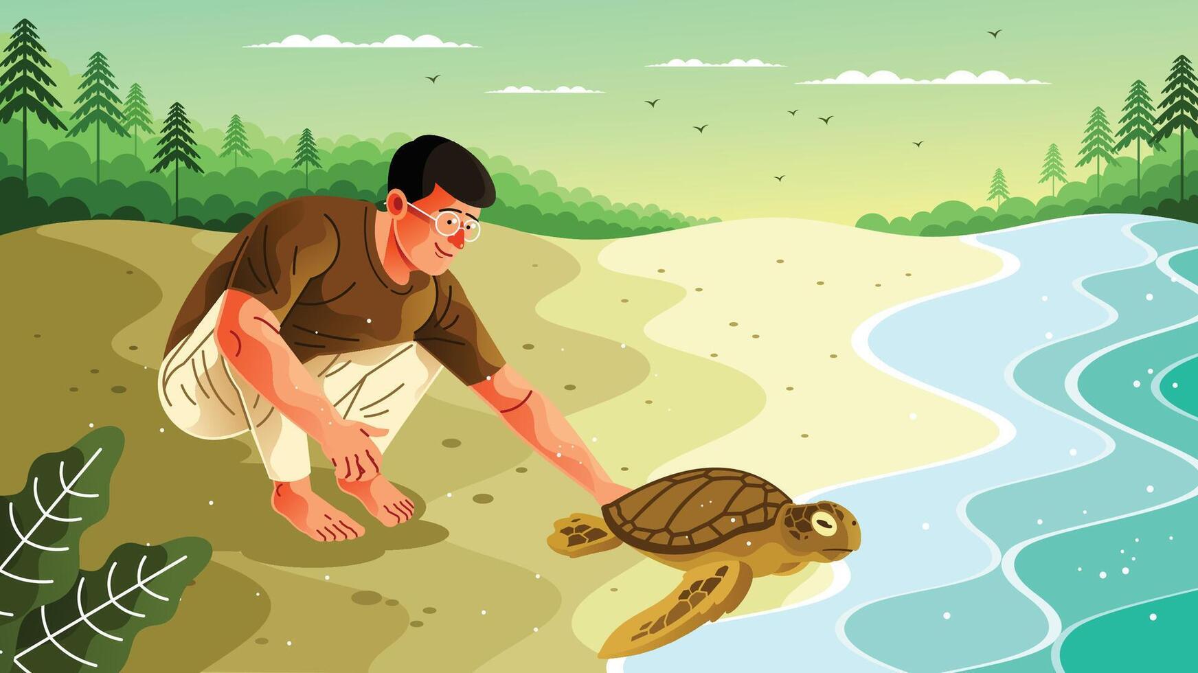 Man Save A Turtles Illustration vector