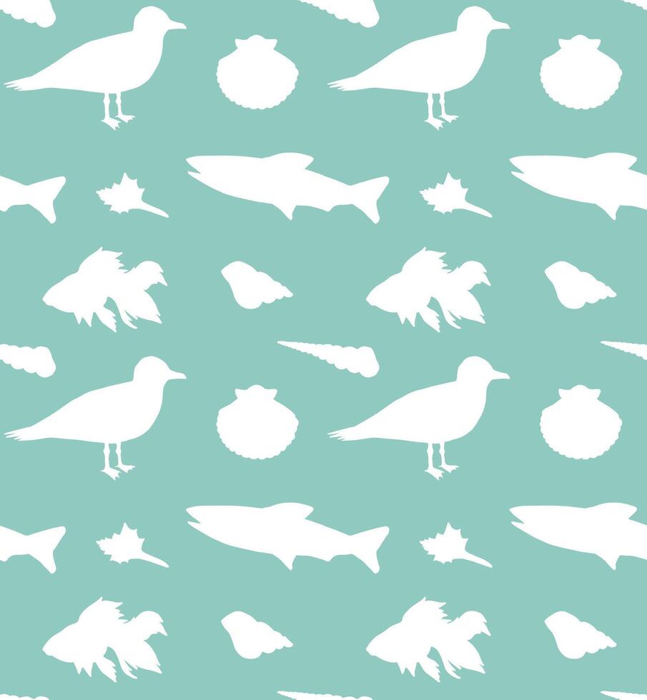 Seamless pattern of sea fish and shell vector
