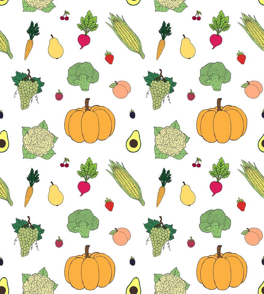 Seamless pattern of fruit and vegetables vector