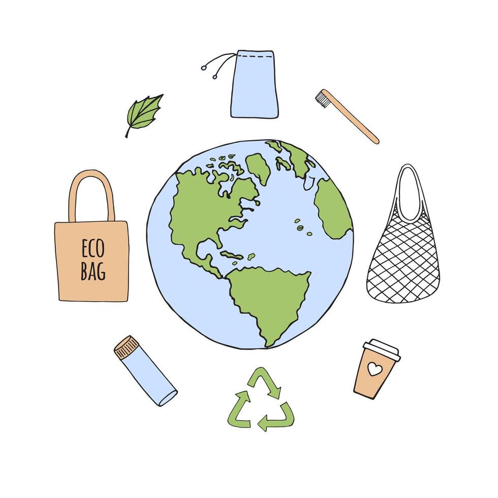 Set of sketch eco things vector