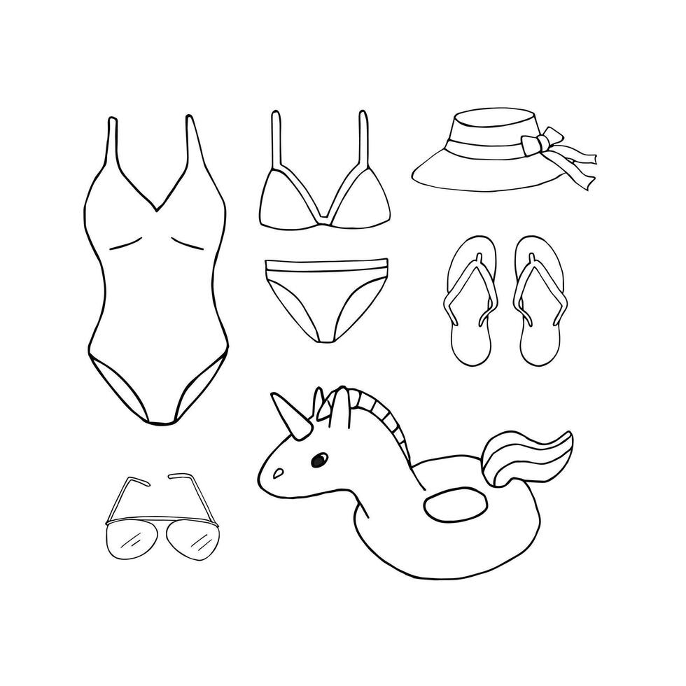Set of sketch beach suit and accessories vector