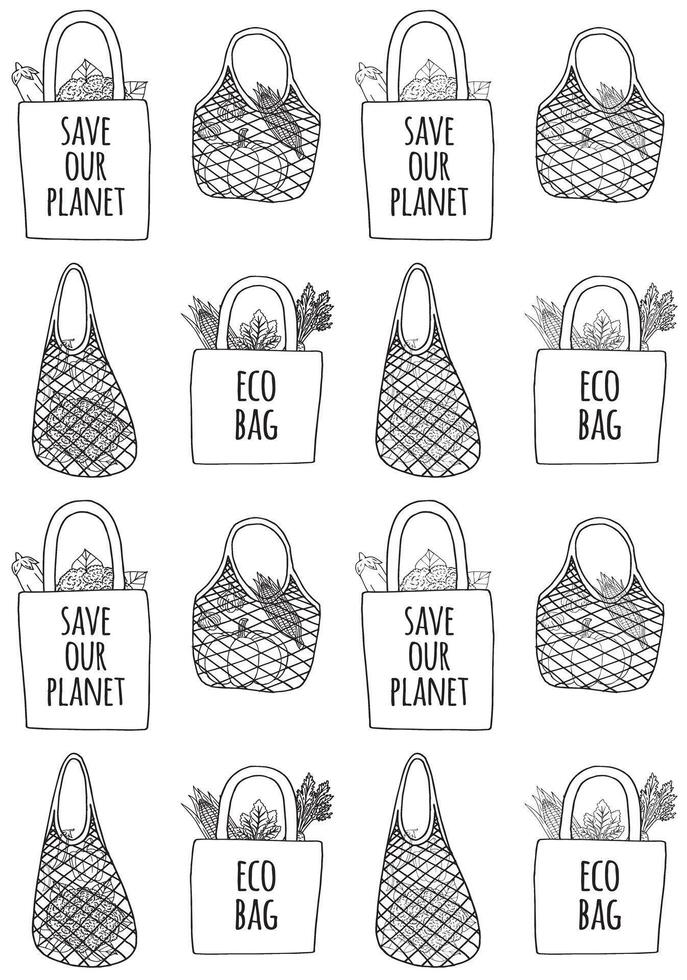 Seamless pattern of sketch eco bag vector