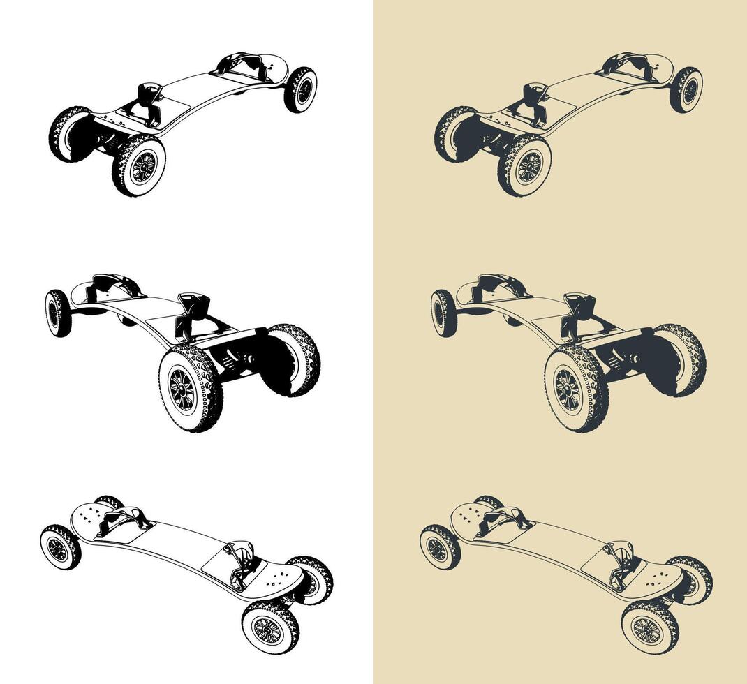 Mountainboard illustrations set vector