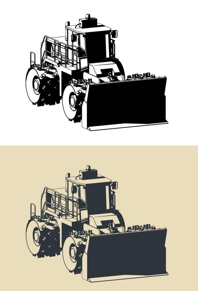 Landfill compactor illustrations vector