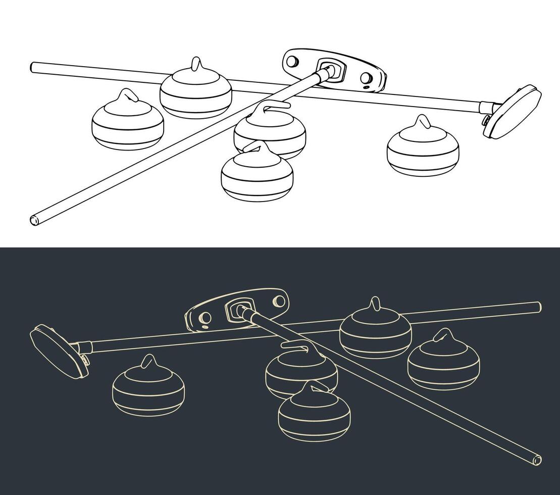 Curling stones and brooms sketches vector