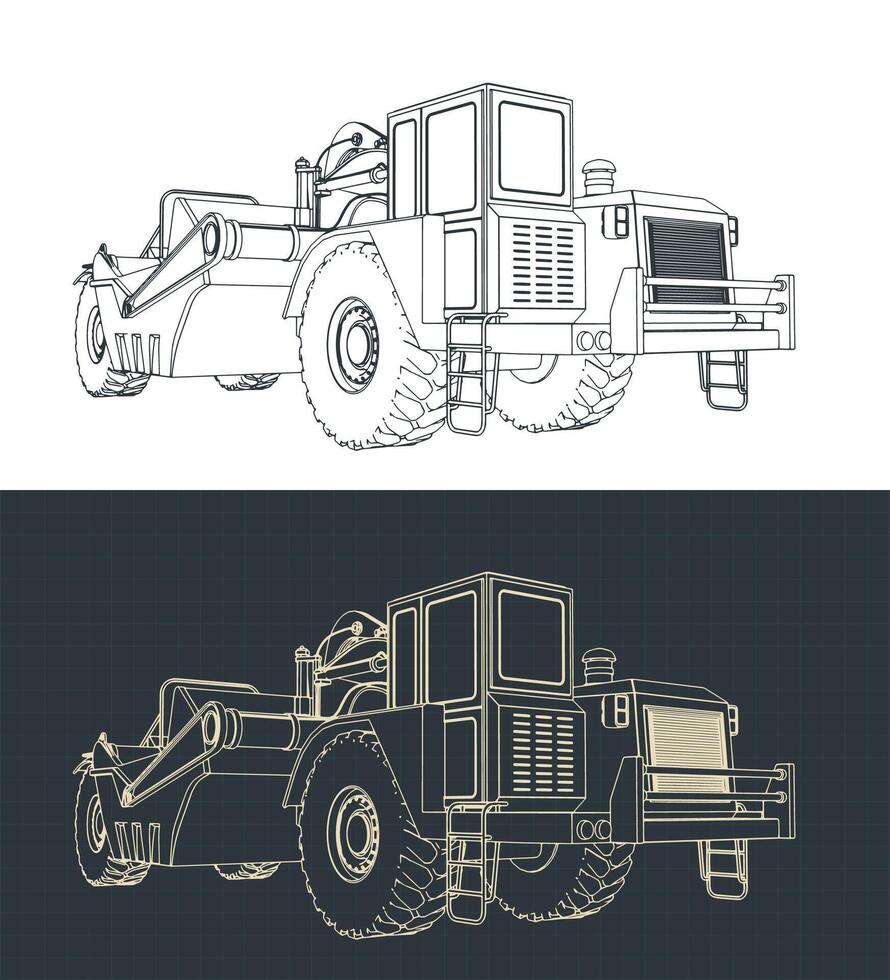 Scraper for heavy earthmoving and mining blueprints vector