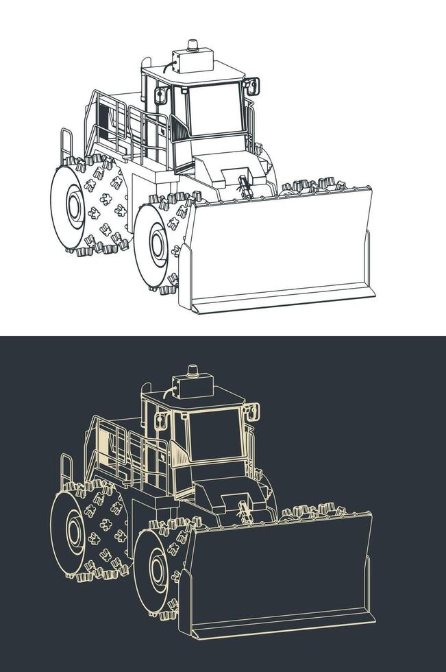 Landfill compactor sketches vector