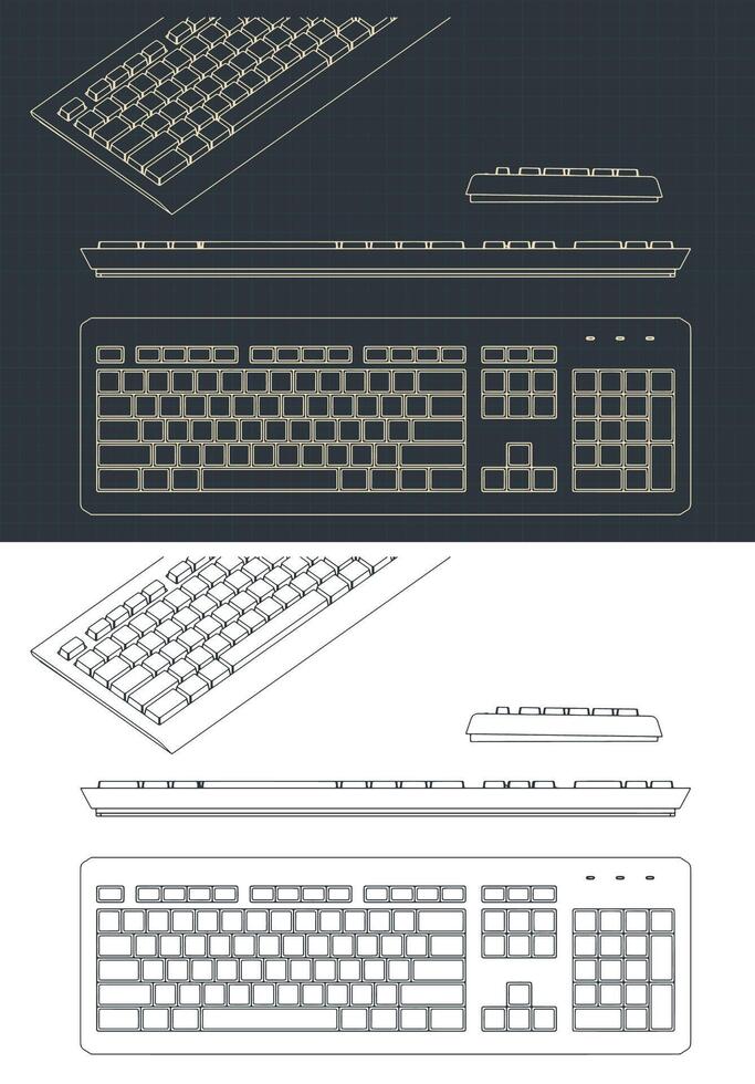 Keyboard blueprints illustrations vector