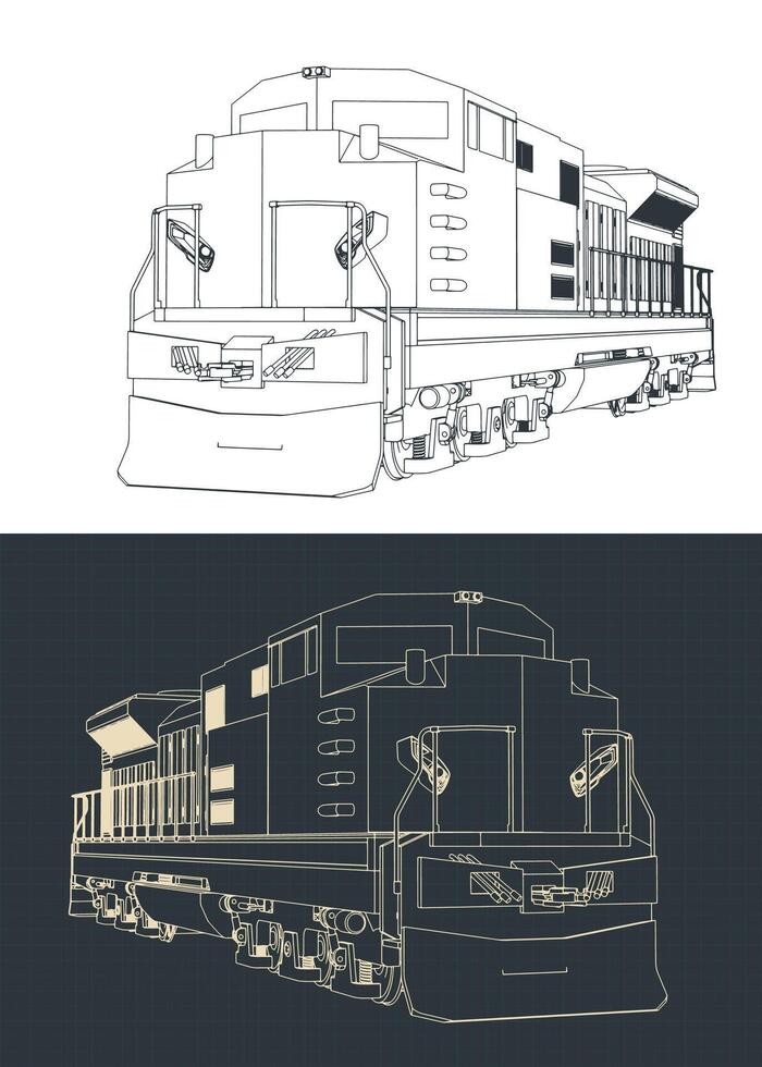 Locomotive blueprints illustrations vector