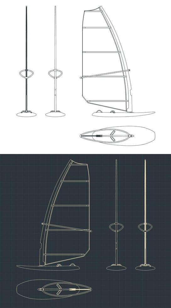 Windsurfing board blueprints vector