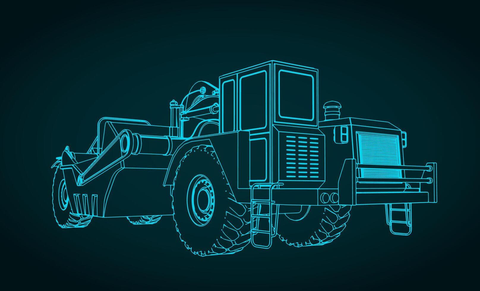 Scraper for heavy earthmoving and mining blueprint vector