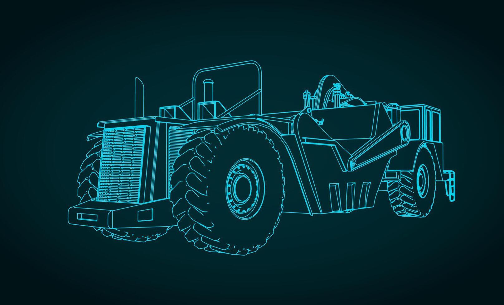 Scraper for heavy earthmoving and mining drawing vector
