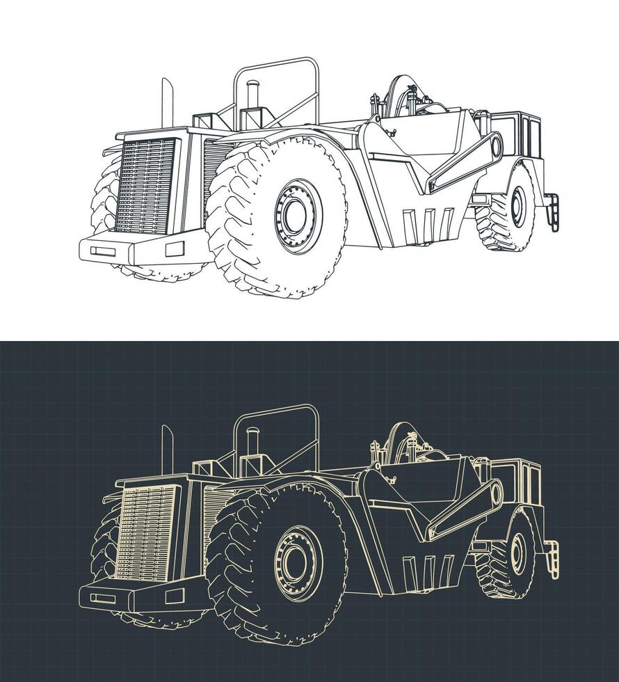 Scraper for heavy earthmoving and mining drawings vector