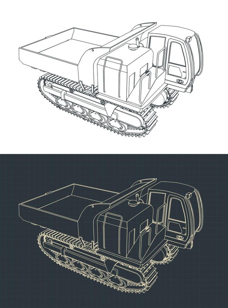 Tracked crawler dump truck blueprints vector