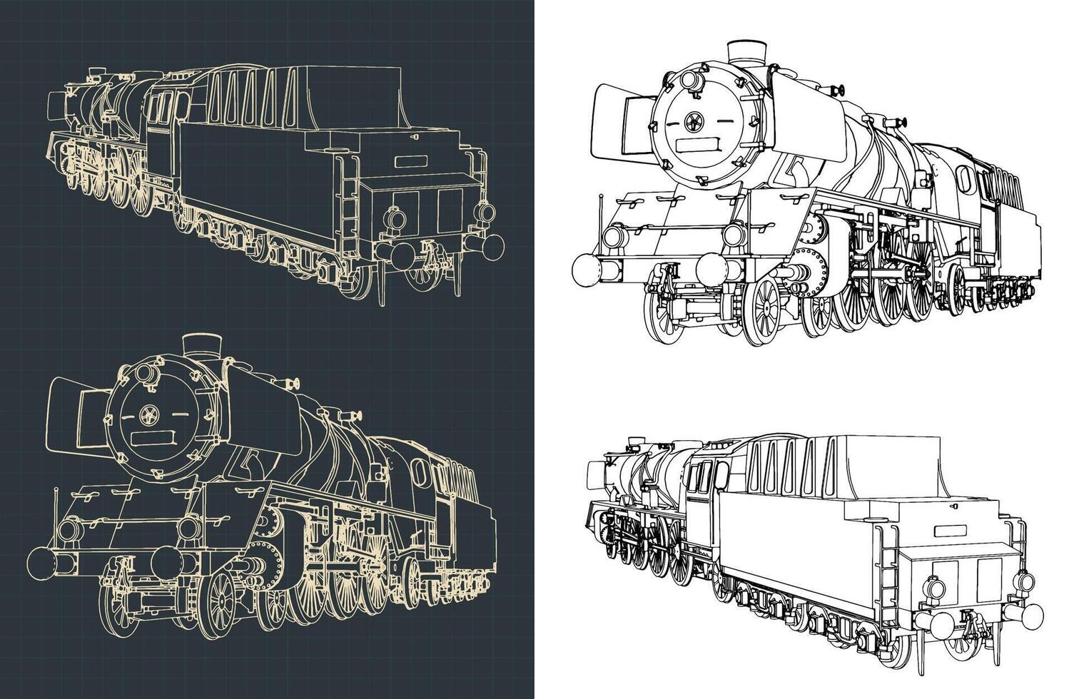 Steam locomotive illustrations vector