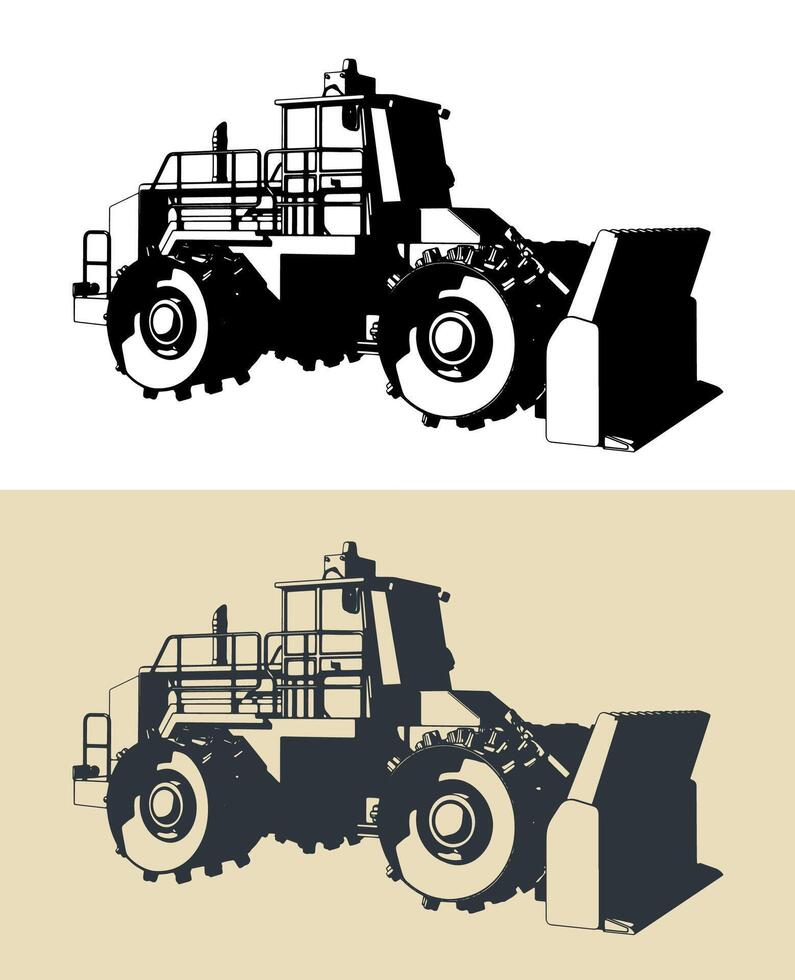 Landfill compactor stylized illustrations vector