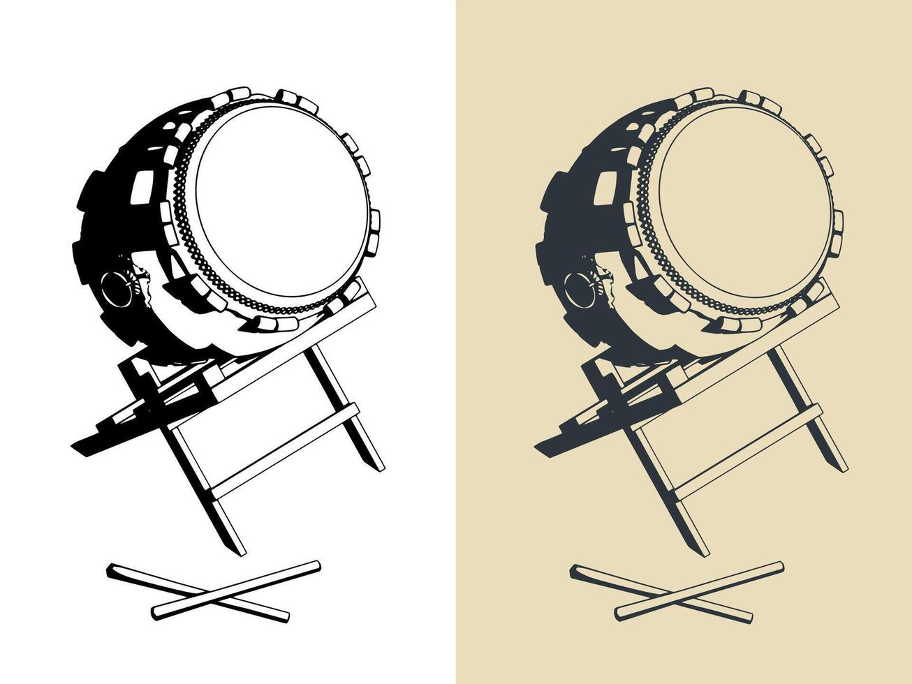 Japanese taiko wooden drum illustrations vector