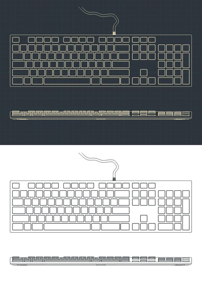Keyboard blueprints illustrations vector