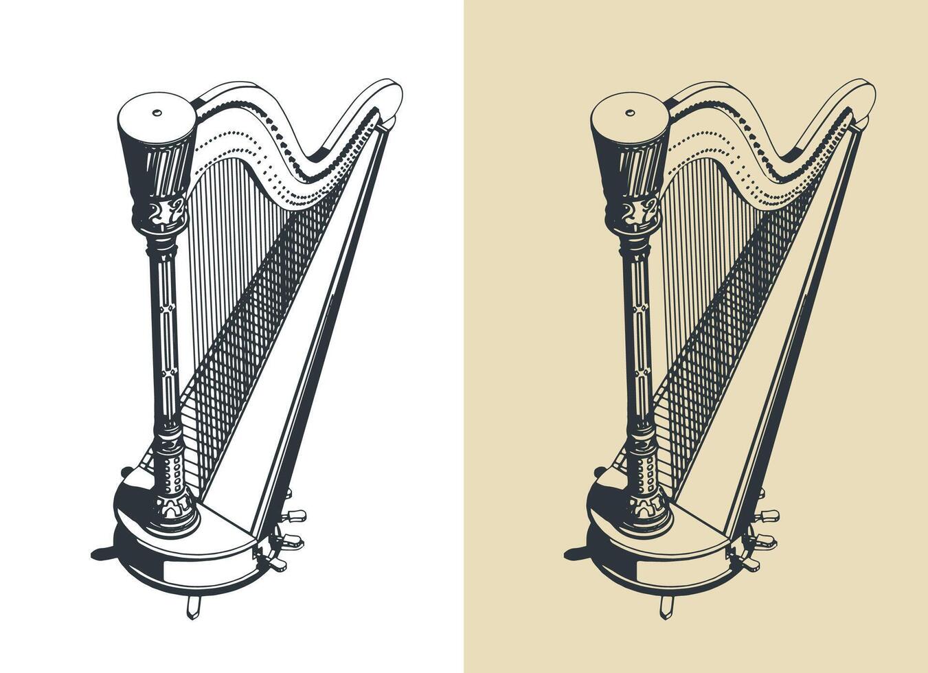 Harp traditional classical instrument illustrations vector