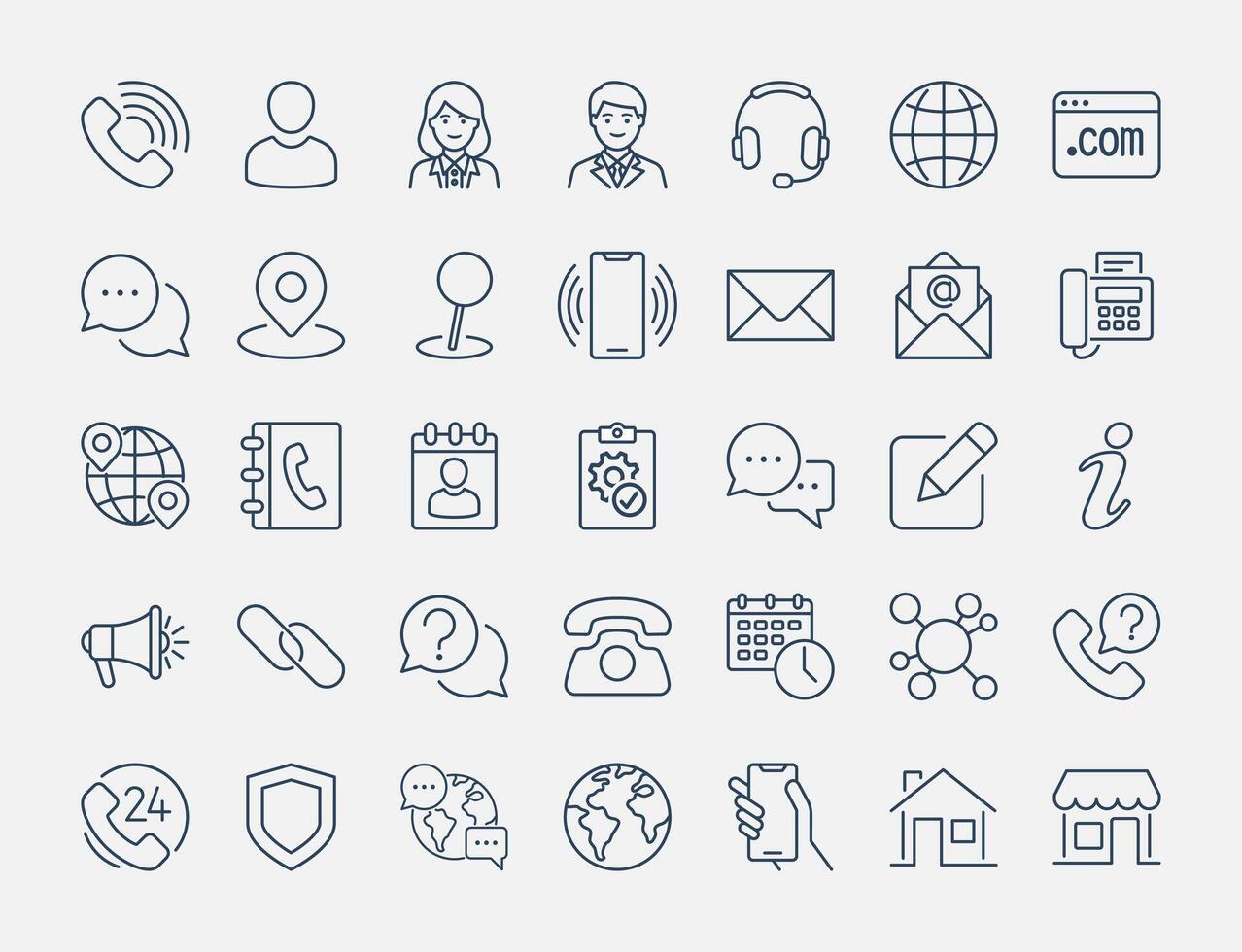 Contact line icon set for card, print, website etc. vector