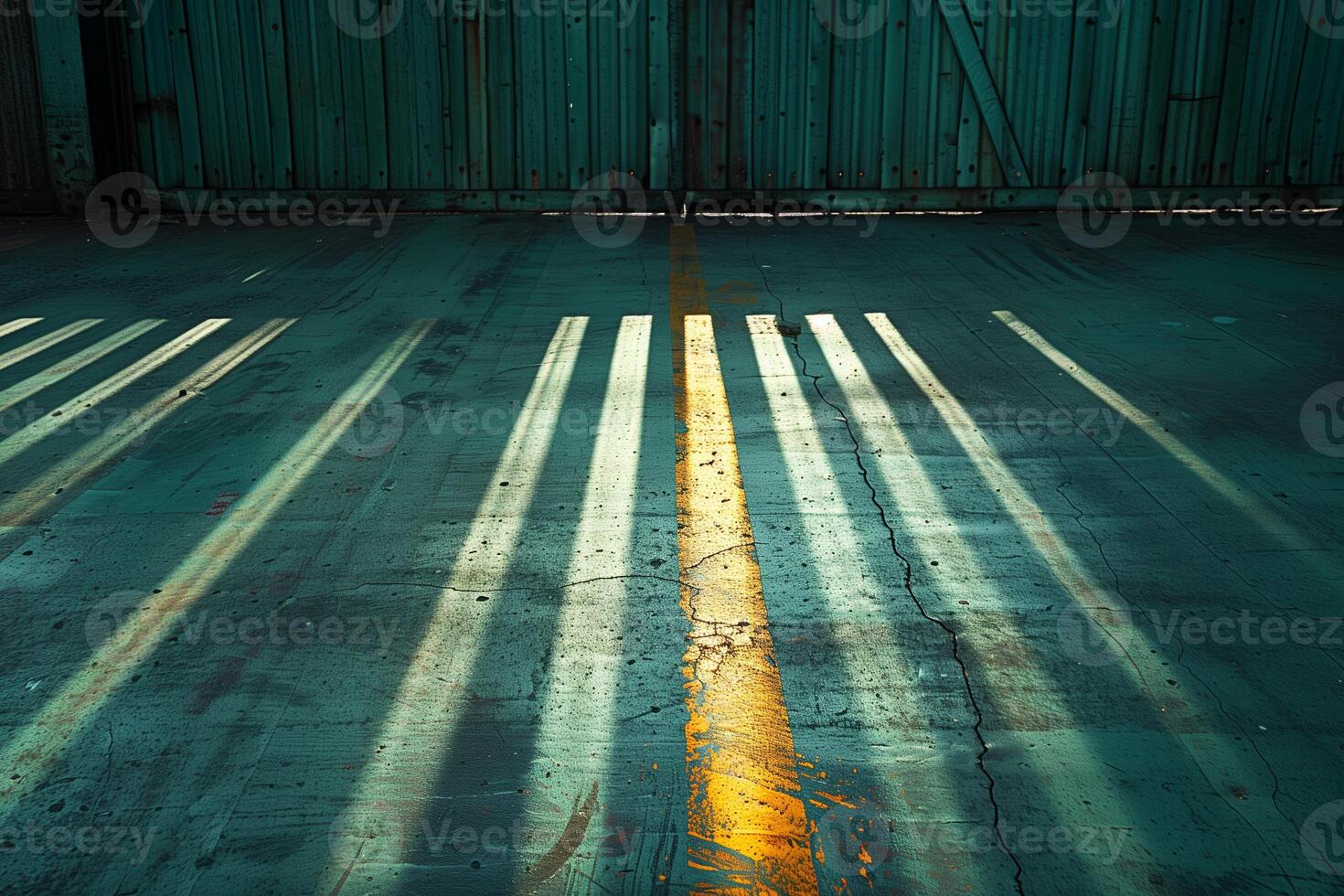 The shadow of a street light casting a linear texture on the ground photo
