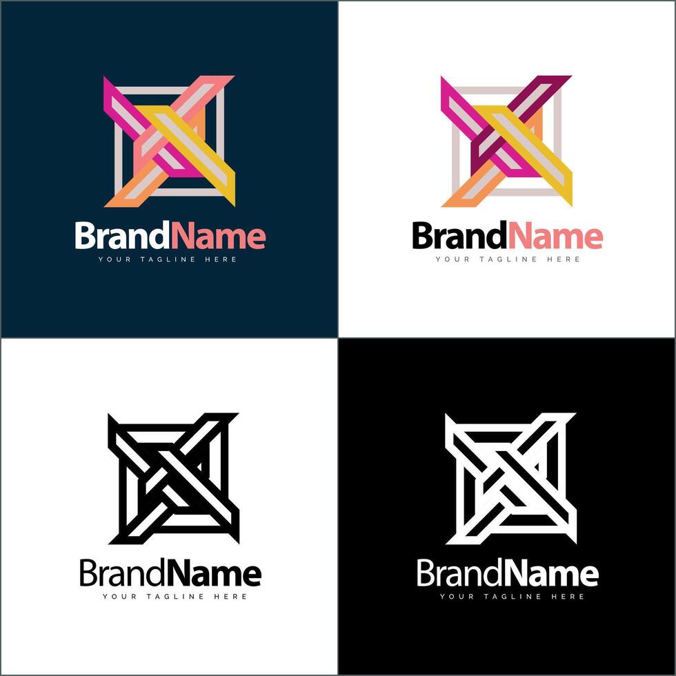 initial letter x silhouette modern logo set template design vector